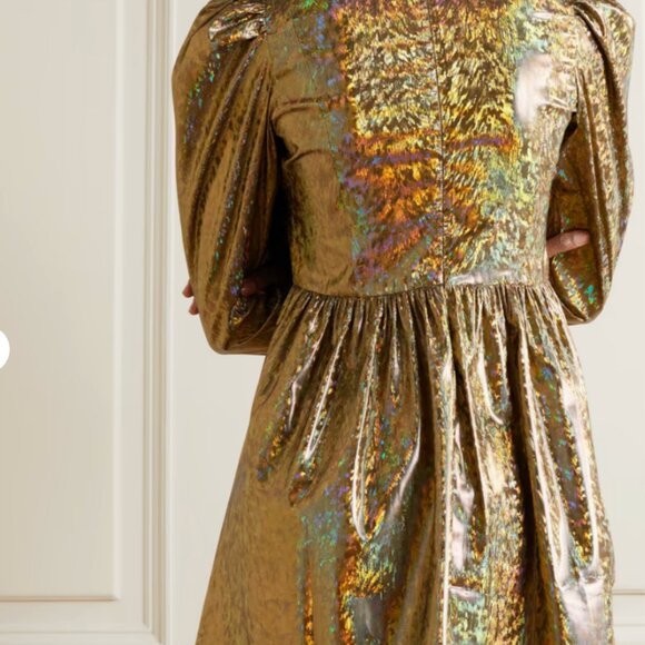 BATSHEVA Prairie ruffled holographic lamé mini dress gold size extra small 0 - Picture 3 of 12